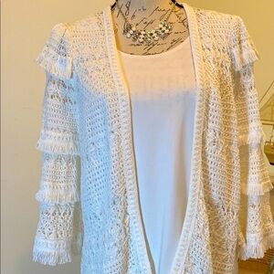 Chico's White Crochet Cha Cha Sleeves Cardigan Sweater size 0
